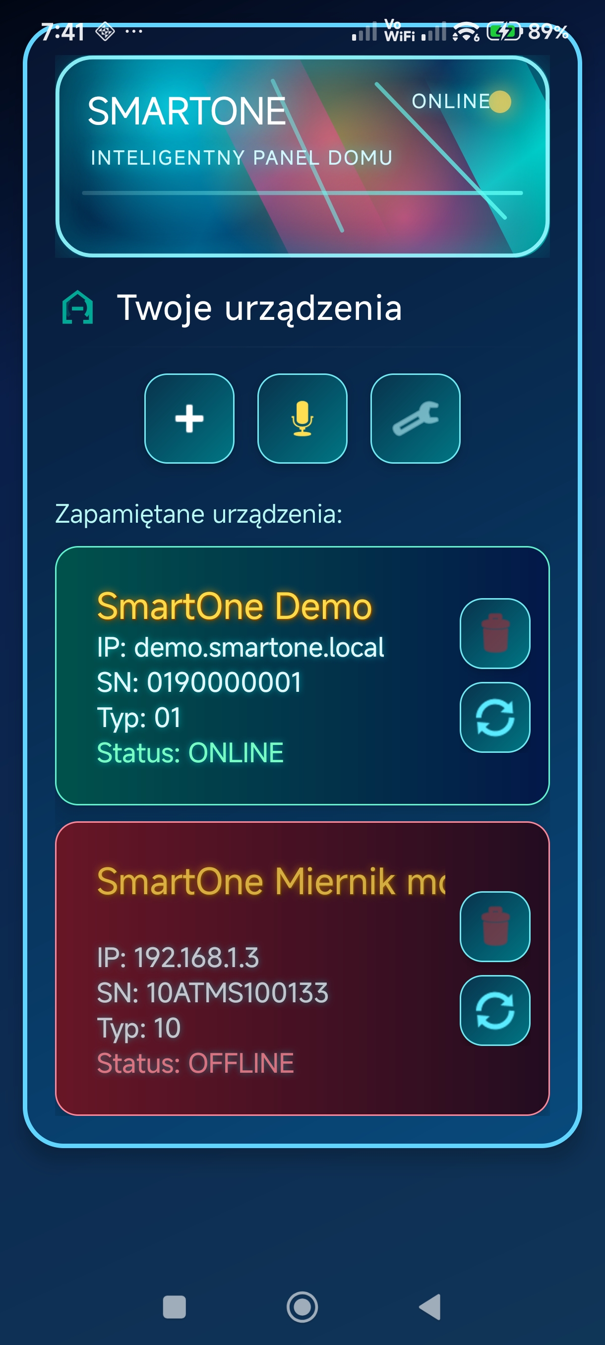 Ekran inteligentnego panelu domu SmartOne